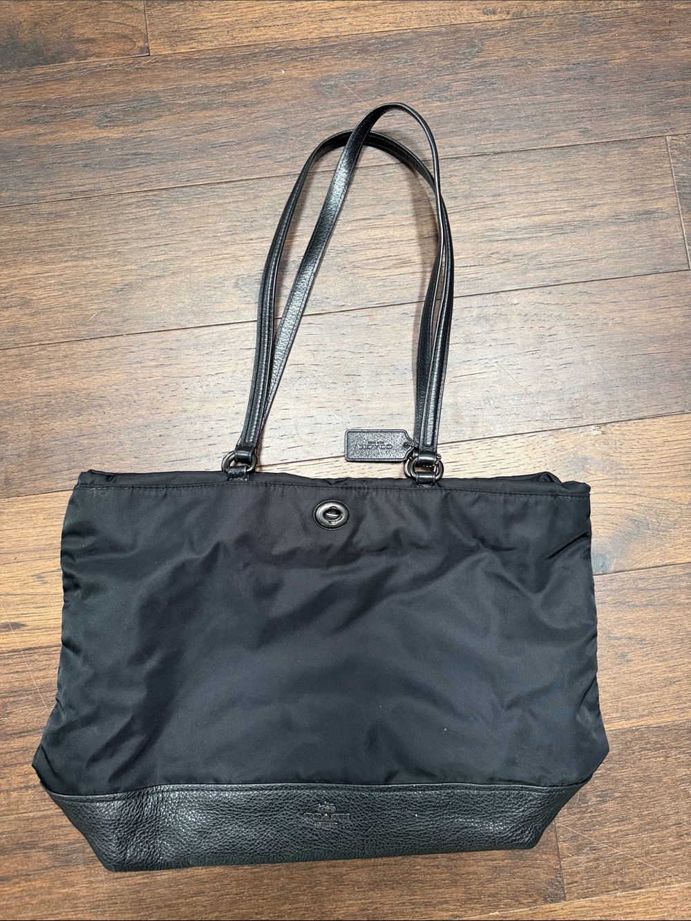 Coach Black Nylon & Leather Tote with Double Straps